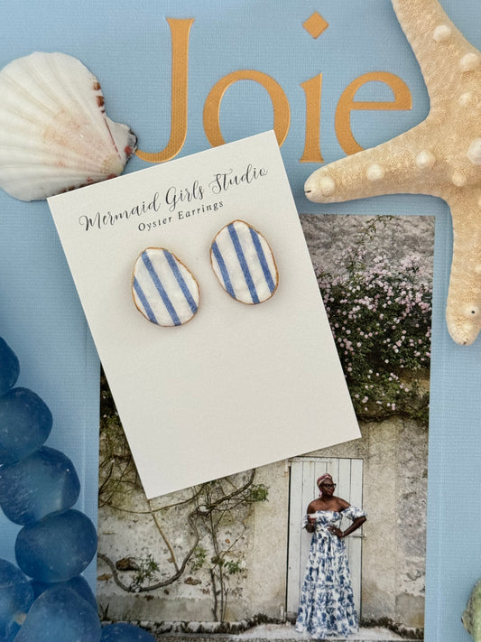 Blue & White Striped Earrings